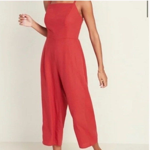 Old Navy Pants - OLD NAVY linen blend sleeveless wide leg cropped jumpsuit-Size LP